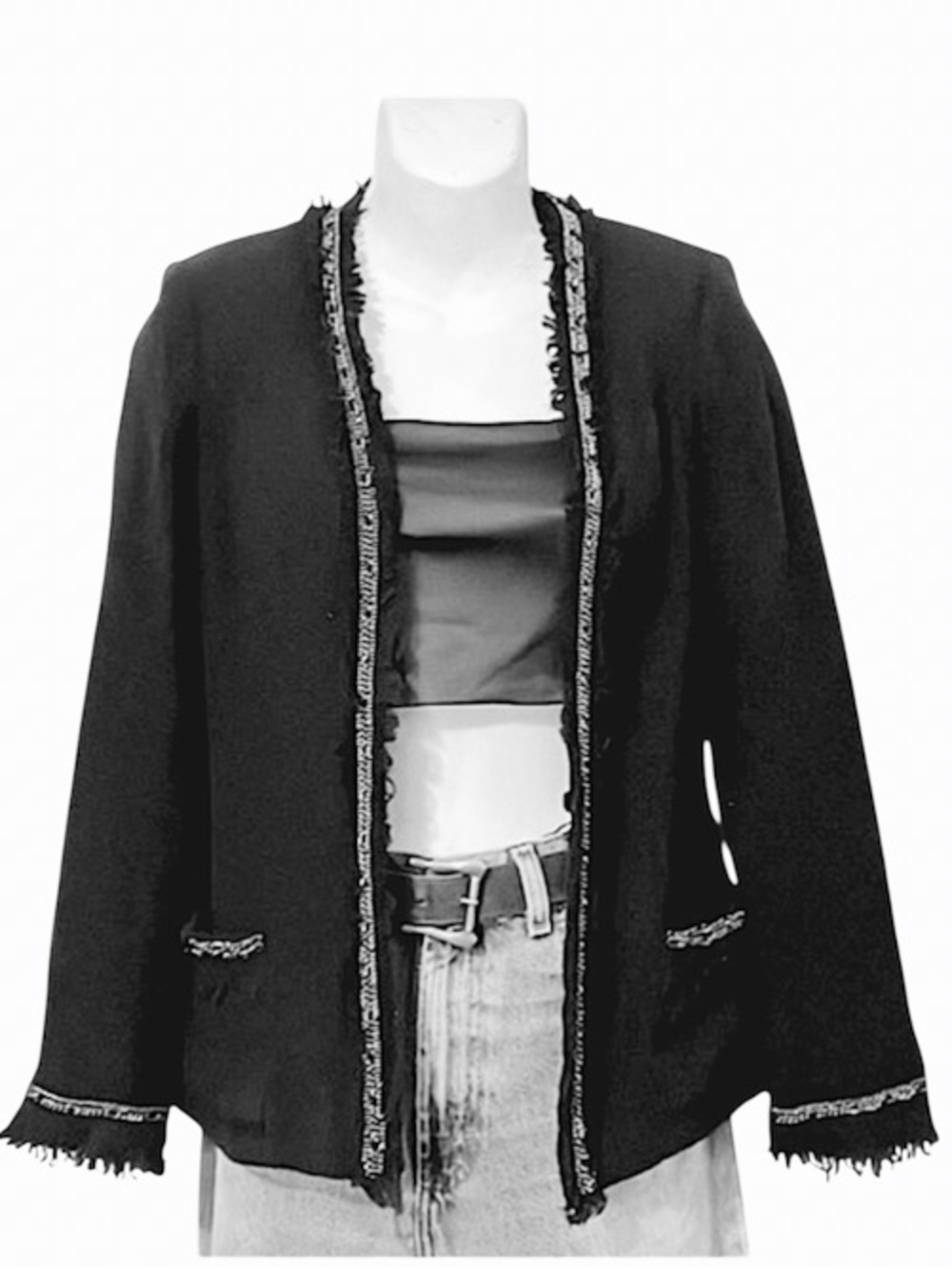 Rickie Freeman For Teri Jon Womens Black Wool Blend Fringe Trim Tweed Jacket 4